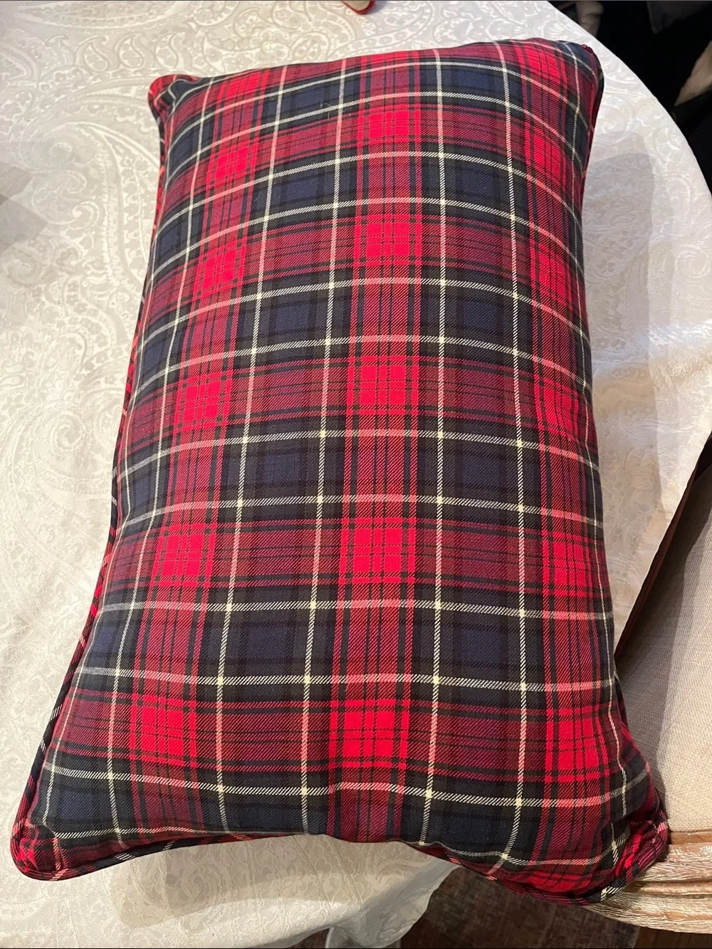 Pottery Barn Pinecone & Berry Holiday Pillow in Beige, Red Large Embellished EUC